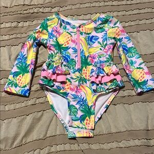 Tropical Floral Kids Rashguard Swimsuit